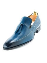 New Blue Loafer Tassels Slips On Burnished Handmade Leather Casual Wear Shoes - £101.82 GBP