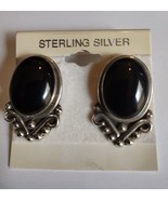 Native American Sterling Silver Black Onyx Post Earrings - £31.10 GBP