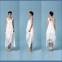 Bohemian Princess Chiffon Wedding Veil Gown, Lace Trim Layered Asymmetrical Hem  image 3