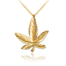 10K Yellow Gold Marijuana Leaf Cannabis DC Charm Necklace - £61.81 GBP+