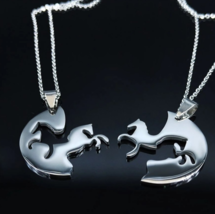 Stainless Steel 2PC Gallop Horse Puzzle Pendant Necklace (Silver, Gold, ... - £15.73 GBP