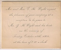 Vintage Invitation To Wedding Reception 1904   3 1/2&quot; x 3 1/2&quot; - $2.16