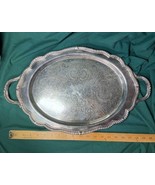 Vintage Scalloped Oval Silver Serving Tray w/ Handles Weighs~4.14 lbs~21"x12.75" - £1,181.99 GBP