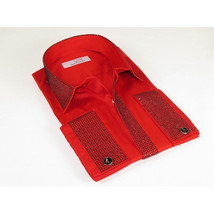 Men CEREMONIA Formal Shirt Rhinestone 100% Cotton Turkey #stn 28 tsb Red Fancy image 6