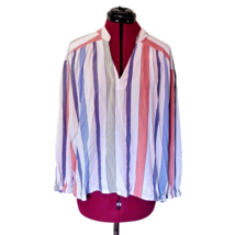 a.n.a Blouse Top Multicplor Womens Striped Side Split Size XXL Long Sleeves - $14.85