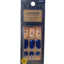 NEW Kiss Nails Impress Press On Manicure Medium Blue Silver Gems Pearl Couture - $14.88