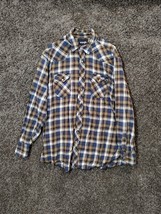 Wrangler Button Up Shirt Men Large Blue Plaid Flannel Pearl Snap western - $18.47