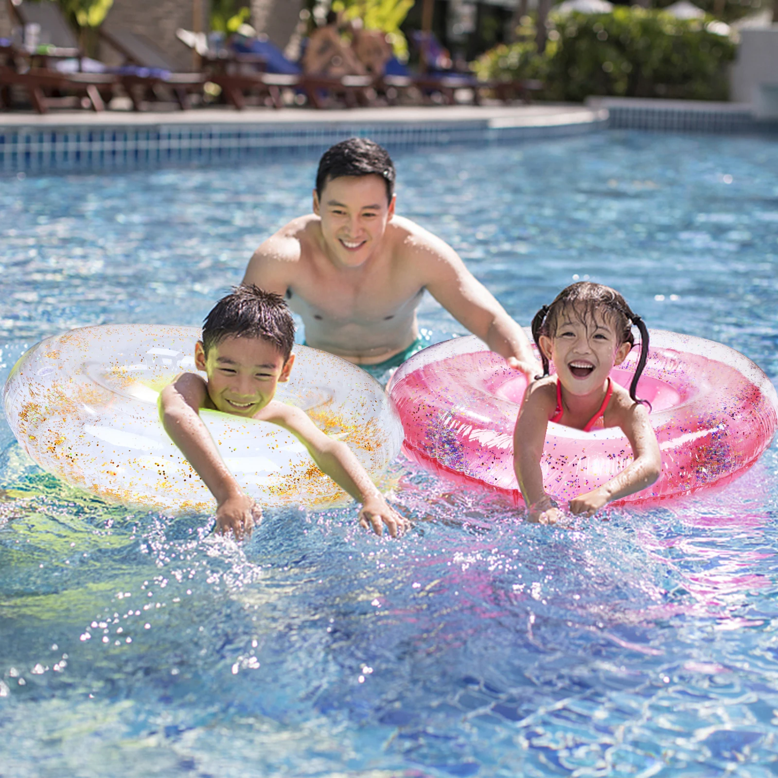 2 Pack Sequins Inflatable Swimming Ring Round Pool Float Toys Funny Swim Rings - £38.52 GBP