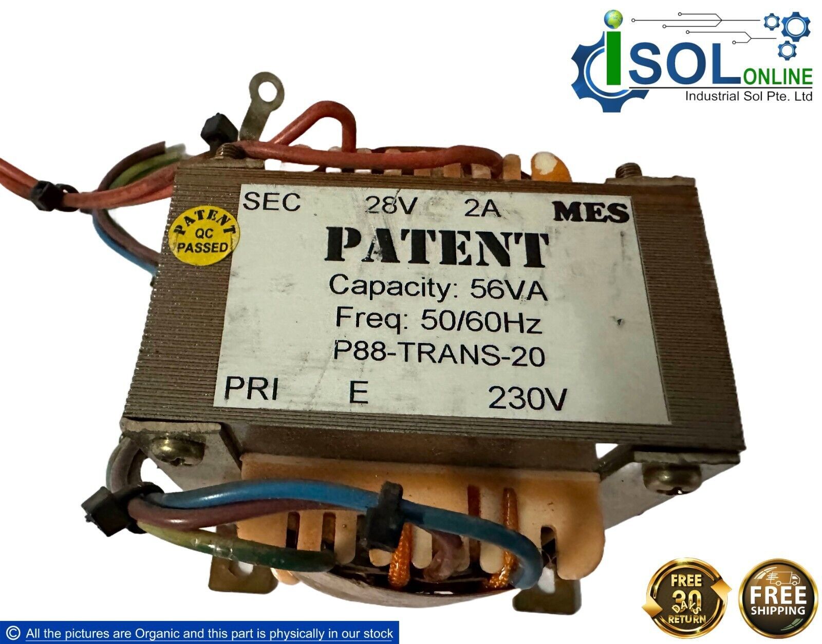 Patent P88-TRANS-20 MES Transformer 56VA Pri 230V Sec 28V/2A - $499.00