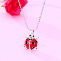 Delicate Stainless Steel Necklace + Cartoon Ladybug Pendant Charm - 18&quot; - £7.80 GBP