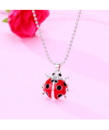 Delicate Stainless Steel Necklace + Cartoon Ladybug Pendant Charm - 18&quot; - £7.81 GBP