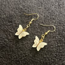 Handmade White Butterfly 18K Gold Plated Hook Earrings  - $11.64