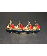 Vintage Enamel Sailing Ships Blue Red and Goldtone Hair Clip Barrette - $596.79 MXN
