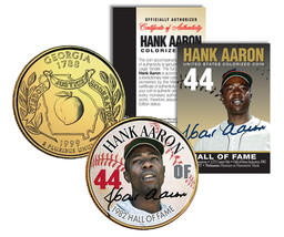 HANK AARON * Hall of Fame * Legends Colorized Georgia Quarter Gold Plated Coin - $8.56