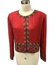 Vintage Laurence Kazar Red Silk Beaded Jacket Womens Large 80s  Evening - $41.87 Vintage Laurence Kazar Red Silk Beaded Jacket Womens Large 80s  Evening - $41.87