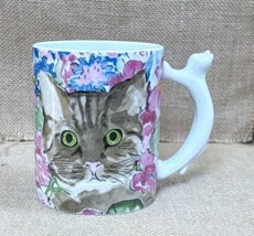 Vintage Minou Ettes Tabby Cat In Flowers Mug Coffee Cup Kitty Handle Por... - $14.85