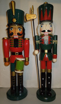 Set of 2 Large 24&quot; Wooden Nutcracker Soldiers Red and Green Nice Condition - £39.87 GBP