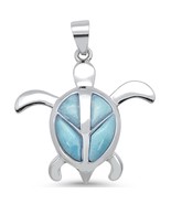 Sterling Silver Natural Larimar Turtle &amp; Peace Sign Design Pendant - €45,46 EUR
