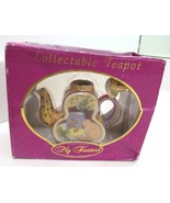 MY TREASURE COLLECTIBLE TEAPOT w CAT &amp; GOLDFISH HAND PAINTED PORCELAIN NEW - £38.85 GBP
