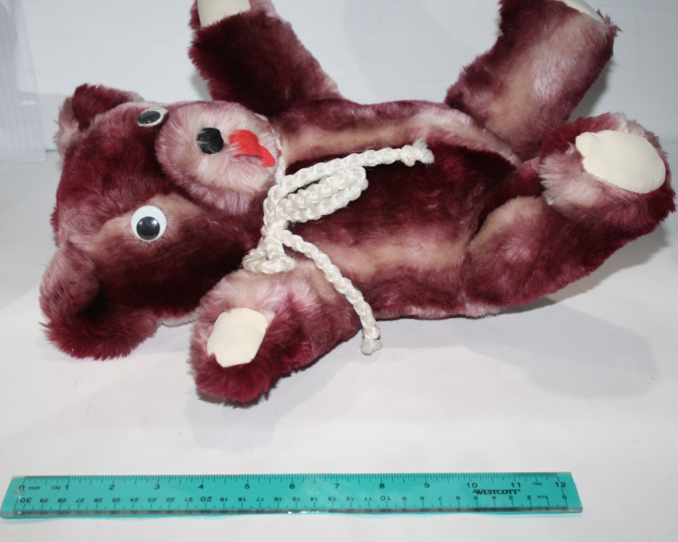 Teddy Bear 17" Maroon Burgundy Tipped Plush Google Eyes Bow Soft Toy Stuffed Item image 4