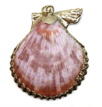 Coral Colored &amp; Pinkish Pectin Scallop Seashell Necklace Pendant Gold To... - $8.00