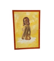 Vintage MCM 1950s Nude Pinnup Red Head Women Portrait Painting 26&quot;x38&quot; - £354.21 GBP