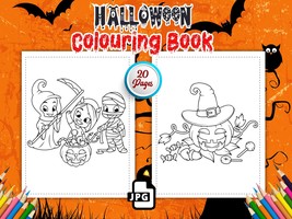 Halloween Colouring Book 20 Pages Printable Halloween Kids DIGITAL Coloring Page - £7.18 GBP