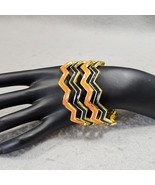 CHEVRON ZIG ZAG Orange Blue Enamel Metal Stackable Halloween Bangle Brac... - $24.27 CAD