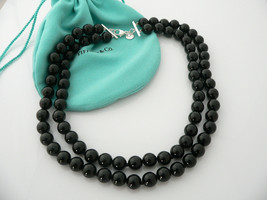 Tiffany &amp; Co Silver Onyx Gemstone Ball Bead Necklace Double Strand Chain Gift - £751.25 GBP