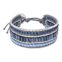 Dynamic Medley Blue Crystal Silver Metallic Bead Cotton Rope Wristband Bracelet - £19.38 GBP