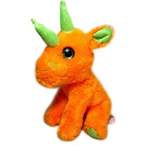 Orange Plush Dinosaur w/ Green Horns 2016 Winkeez Z 6&quot; Stuffed Animal - £8.59 GBP