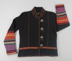 Icelandic Design Black 100% Wool Cardigan Sweater Jacket Fair Isle Womens Small - £40.75 GBP