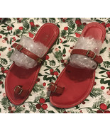 Key West FL made Kino Size 9 Women’s Sandals Red Toe Strap Leather Gold ... - £14.07 GBP