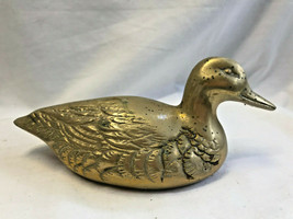 Small Vtg MCM Brass Duck Mallard Resting Decoy Figure - £20.06 GBP