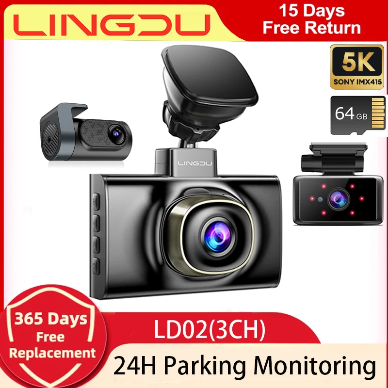 Lingdu LD02 Car Dvr 5K Dash Cam 5.8Gh Wi Fi Gps 64G Tf Card 3inch Ips Screen - £120.17 GBP+