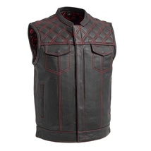 Men&#39;s Leather Vest Custom Made Motorbike Red Paisley Liner Motorcycle Wa... - £55.88 GBP+