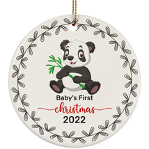 Cute Panda Baby Bear First Christmas Round OrnamentWreath 2022 Holidays Gift - £12.01 GBP