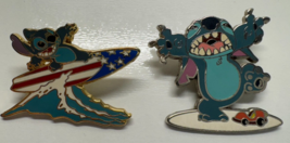 Lot of 2 DISNEY Stitch Surfboard Godzilla American Flag Pins - $19.79
