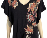 Chico&#39;s Women&#39;s Floral Graphic V-Neck Tee Shirt Black XL - $14.24
