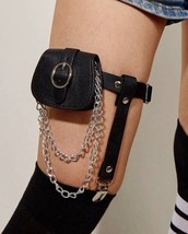 1 Piece Black Leather Garter Belt With Bag Decor  Punk Rock Leg Ring Women Girl - £14.60 GBP