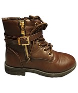 Lucky Top Combat Ankle Boots Youth Girls Size 1 Brown Leather Round Toe ... - $42.49
