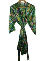 Cabernet Sleepwear Robe Size Medium Womens Silky Tropical Floral Green P... - $37.18