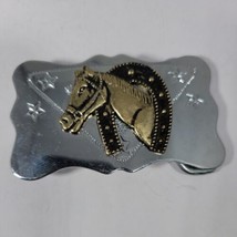 Vintage Horse Head SMALL Belt Buckle Through Lucky Horseshoe on Metal We... - £4.33 GBP