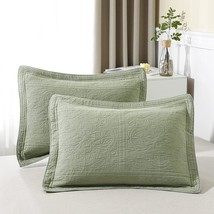 100 Cotton Quilted Pillow Sham Floral Printed Pillow Cover Sage Green, Standard  - £40.85 GBP