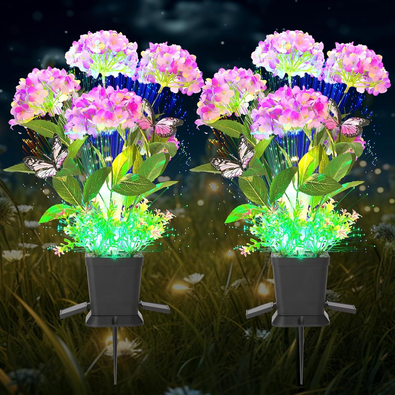 Aukora Solar Garden Lights, Solar Outdoor Lights Potted With 7 Lights, - $44.99