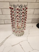 MCM 70s Or 80s Candle Holder Glass Base With Beaded/Metal Tin Shade Vintage - $30.00