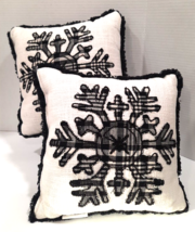 Bella Lux Down Filled Pillows Black &amp; White Plaid Snowflake Lot 2 11&quot;X11&quot; EUC - £28.39 GBP