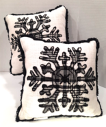 Bella Lux Down Filled Pillows Black &amp; White Plaid Snowflake Lot 2 11&quot;X11... - £27.94 GBP
