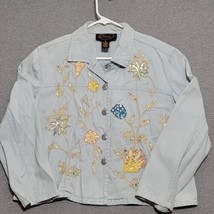 Alex Kim Women&#39;s Jacket Size 2X Blue Embroidered Button Up Light Casual - $33.87