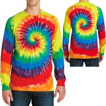 Mens Long Sleeve Tie Dye Neon, Rainbow T-Shirt Cotton Tye Die Tee S-XL 2X 3X 4X - £12.53 GBP+